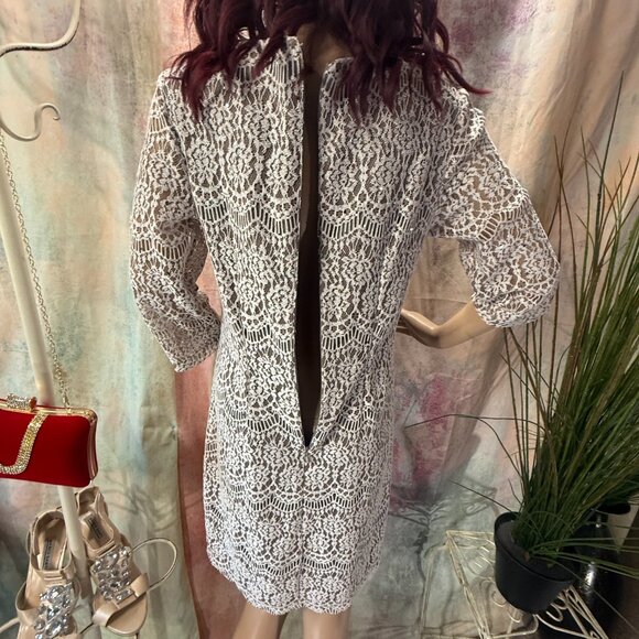 📌Jessica Howard  Beautiful Lace Knee Length 3/4 Sleeve Shift Dress w Blink - Picture 5 of 13